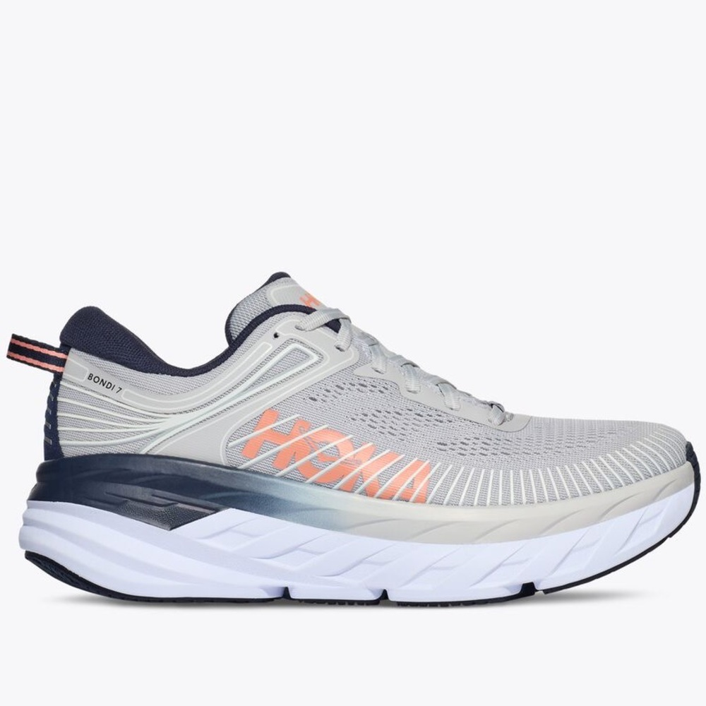 Hoka Bondi 7 White Grey Pink Blue Running Shoes